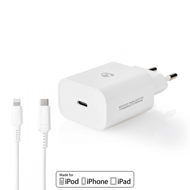 Nedis Wall Charger | PD3.0 20W | Quick charge feature | 1.67 / 2.22 / 3.0 A | Number of outputs: 1 | USB-C™ | Lightning 8-Pin (Loose) Cable | 1.00 m | Automatic Voltage Selection | White
