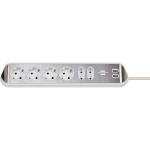 brennenstuhl Estilo 6-way corner socket strip with high-quality stainless steel surface for kitchen and office (desk socket with 4x protective contact sockets, 2x Euro sockets, incl. USB charging function) silver / white brennenstuhl Estilo 6-way corner socket strip with high-quality stainless steel surface for kitchen and office (desk socket with 4x protective contact sockets, 2x Euro sockets, incl. USB charging function) silver / white