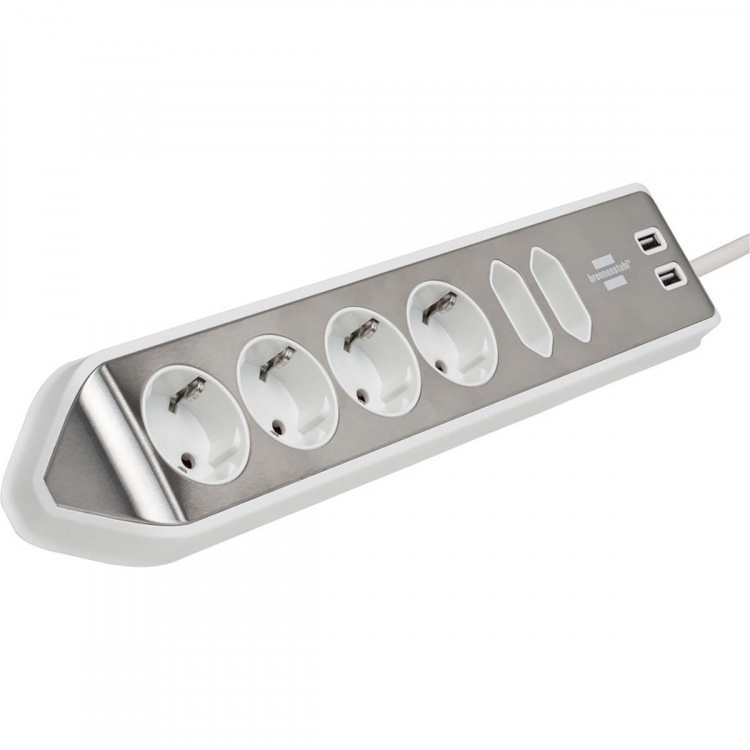 brennenstuhl Estilo 6-way corner socket strip with high-quality stainless steel surface for kitchen and office (desk socket with 4x protective contact sockets, 2x Euro sockets, incl. USB charging function) silver / white brennenstuhl Estilo 6-way corner socket strip with high-quality stainless steel surface for kitchen and office (desk socket with 4x protective contact sockets, 2x Euro sockets, incl. USB charging function) silver / white