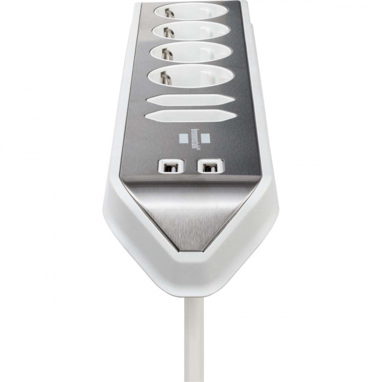 brennenstuhl Estilo 6-way corner socket strip with high-quality stainless steel surface for kitchen and office (desk socket with 4x protective contact sockets, 2x Euro sockets, incl. USB charging function) silver / white brennenstuhl Estilo 6-way corner socket strip with high-quality stainless steel surface for kitchen and office (desk socket with 4x protective contact sockets, 2x Euro sockets, incl. USB charging function) silver / white
