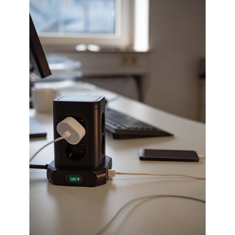 brennenstuhl 8-way socket tower in a 45° arrangement (4x USB, with 2 cables, two-pole switch)