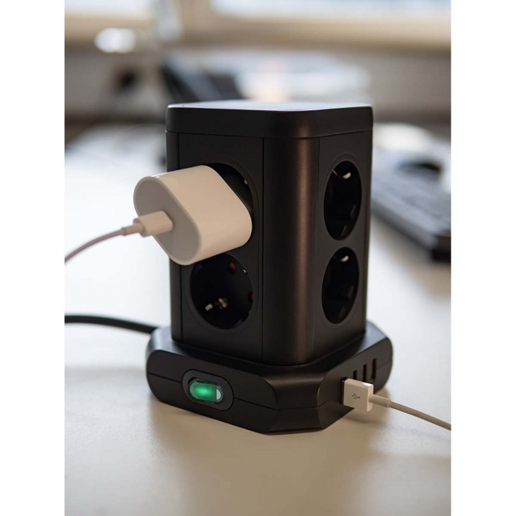 brennenstuhl 8-way socket tower in a 45° arrangement (4x USB, with 2 cables, two-pole switch)