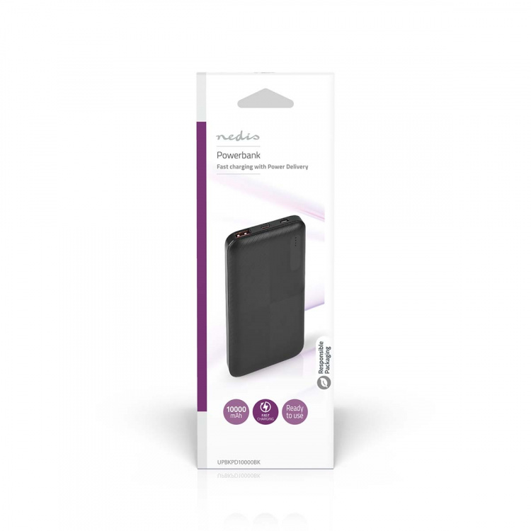 Nedis Powerbank | 10000 mAh | 1.5 / 2.0 / 3.0 A | Number of outputs: 2 | Output connection: 1x USB-A / 1x USB-C™ | Input connection: 1x Micro USB / 1x USB-C™ | PD2.0 18W | Lithium-Polymer Nedis Powerbank | 10000 mAh | 1.5 / 2.0 / 3.0 A | Number of outputs: 2 | Output connection: 1x USB-A / 1x USB-C™ | Input connection: 1x Micro USB / 1x USB-C™ | PD2.0 18W | Lithium-Polymer