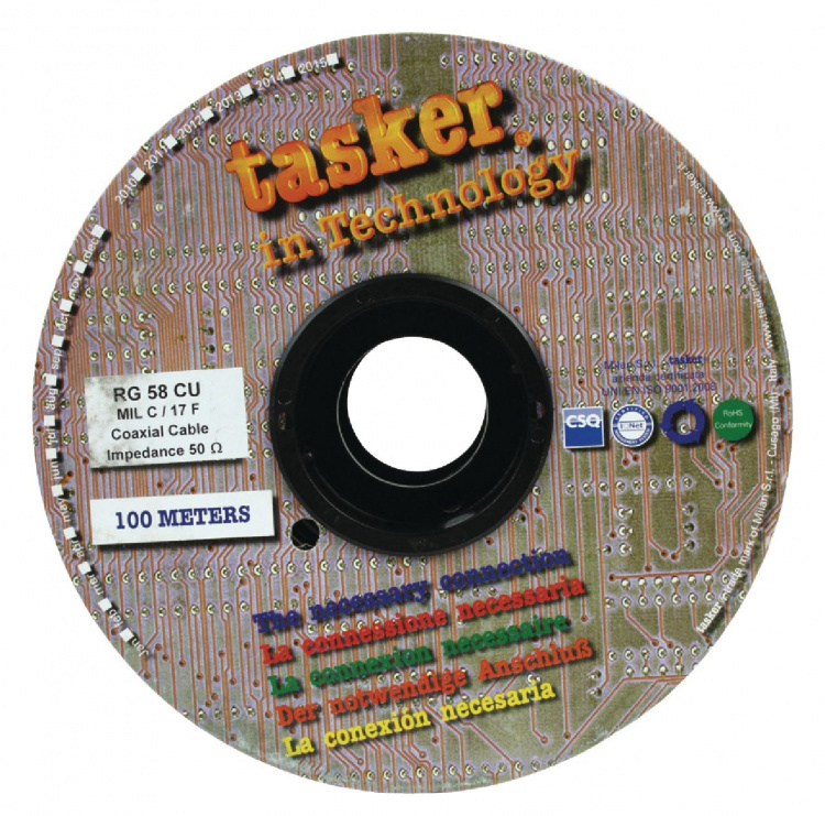 Tasker Coax Cable On Reel RG58 5.0 mm 100 m Black