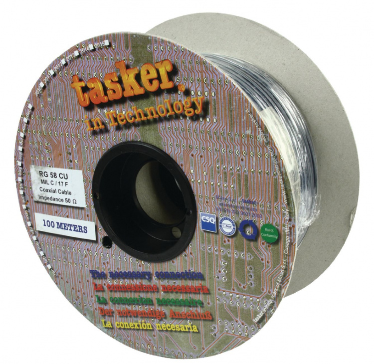Tasker Coax Cable On Reel RG58 5.0 mm 100 m Black