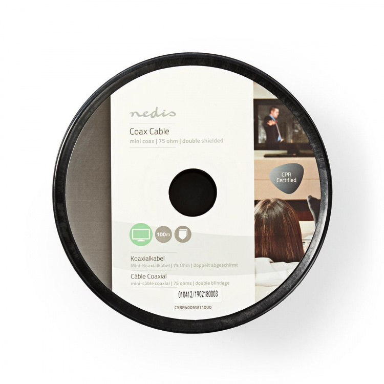 Nedis Coax Cable On Reel | Mini Coax | 75 Ohm | Single Shielded | ECA | 100.0 m | Coax | PVC | White | Reel