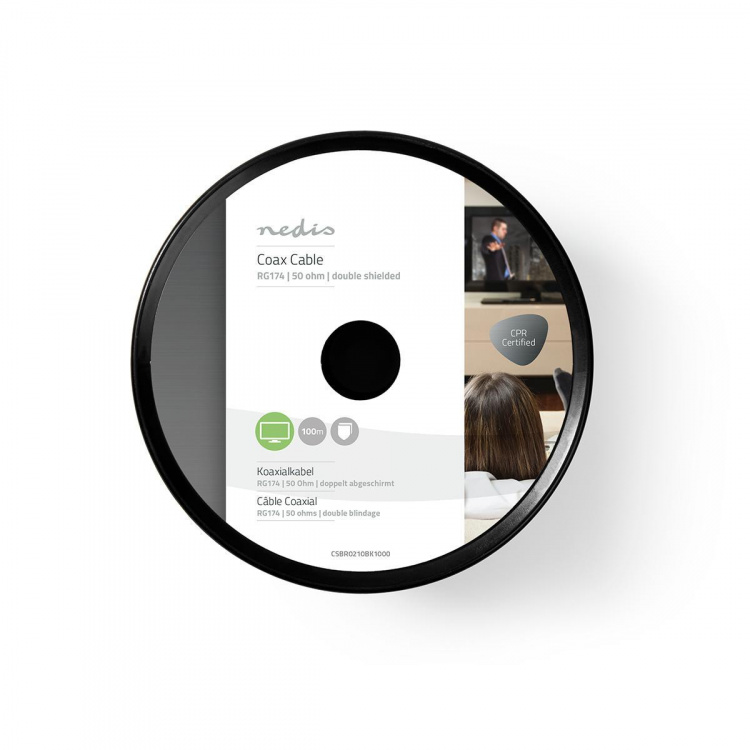 Nedis Coax Cable On Reel | RG174 | 50 Ohm | Single Shielded | ECA | 100.0 m | Coax | PVC | Black | Reel