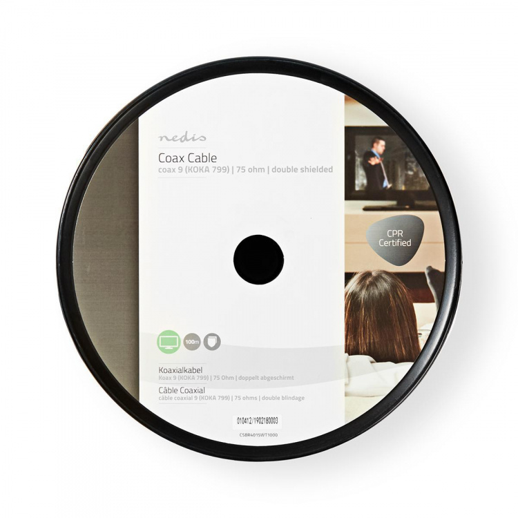 Nedis Coax Cable On Reel | RG6T | 75 Ohm | Double Shielded | ECA | 100.0 m | Coax | PVC | White | Reel