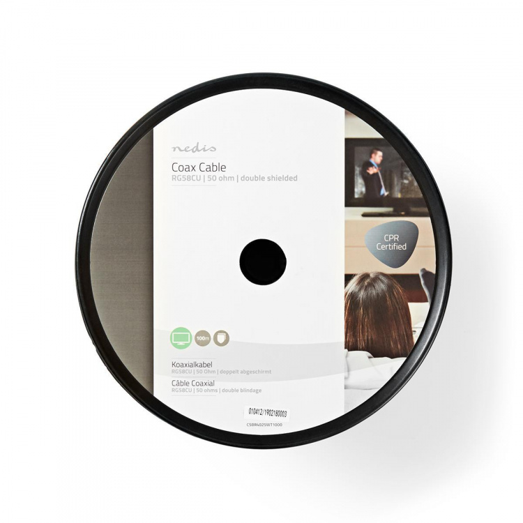 Nedis Coax Cable On Reel | RG58C/U | 50 Ohm | Double Shielded | ECA | 100.0 m | Coax | PVC | White | Reel