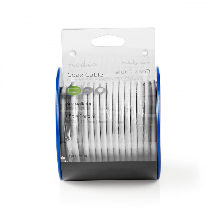 Nedis Coax Cable On Reel | RG59U | 75 Ohm | Double Shielded | ECA | 10.0 m | Coax | PVC | White | Reel