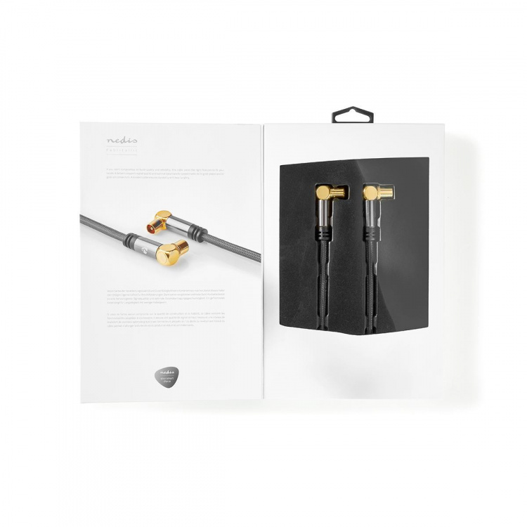 Nedis Coax Cable | IEC (Coax) Male | IEC (Coax) Female | Gold Plated | 75 Ohm | Quad Shielded | 5.00 m | Round | Cotton | Grey / Gun Metal Grey | Cover Window Box Nedis Coax Cable | IEC (Coax) Male | IEC (Coax) Female | Gold Plated | 75 Ohm | Quad Shielded | 5.00 m | Round | Cotton | Grey / Gun Metal Grey | Cover Window Box