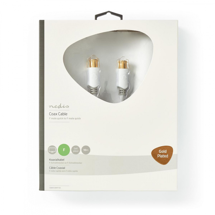Nedis F Quick - F Quick Cables | F Male Quick | F Male Quick | Gold Plated | 75 Ohm | Double Shielded | 10.0 m | Round | PVC | White | Window Box