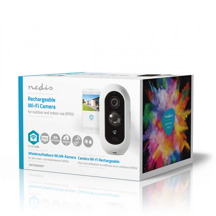 Nedis SmartLife Outdoor Camera | Full HD 1080p | IP65 | Max. battery life: 6 Months | Cloud Storage (optional) / microSD (not included) | 5 V DC | With motion sensor | Night vision | White
