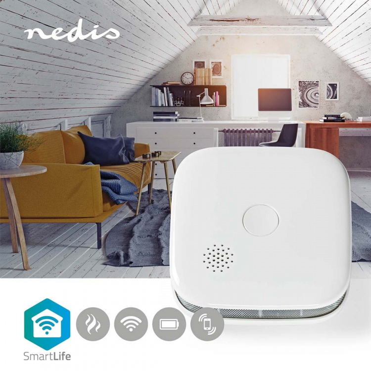 Nedis SmartLife Smoke Detector | Wi-Fi | Battery Powered | Sensor life cycle: 10 year | EN 14604 | Max. battery life: 24 Months | 85 dB | White | 1 pcs Nedis SmartLife Smoke Detector | Wi-Fi | Battery Powered | Sensor life cycle: 10 year | EN 14604 | Max. battery life: 24 Months | 85 dB | White | 1 pcs