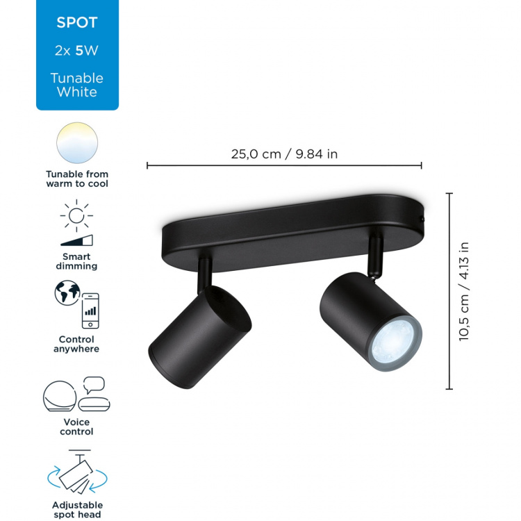 WiZ WiFi Imageo Spot 2x5W Kall & Varmvitt