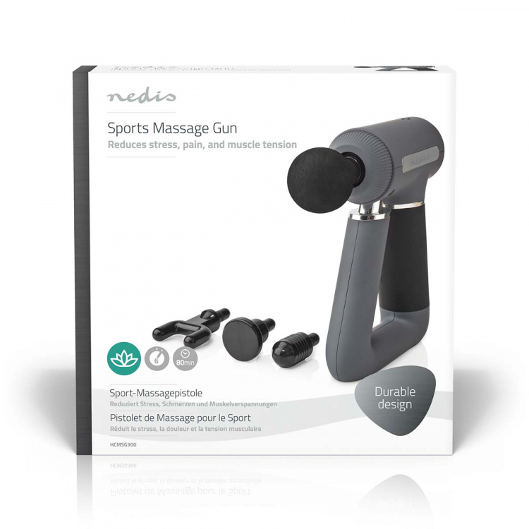 Nedis Sports Massage Gun | Battery Powered | N/A | Rechargeable | 6 Massage Modes | USB Cable | Grey