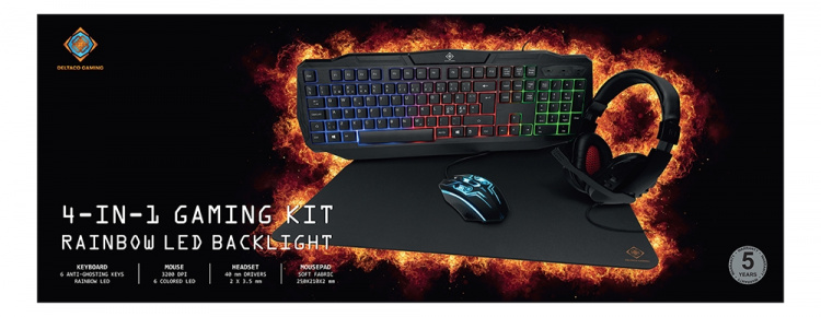 DELTACO GAMING 4-in-1 Gaming kit, Rainbow backlight, black
