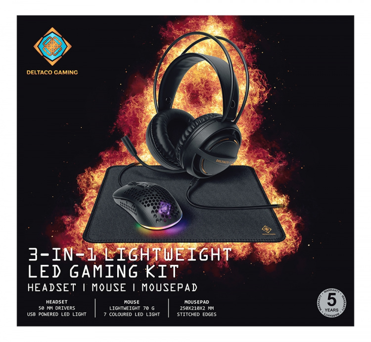 DELTACO GAMING 3-in-1 Lightweight Gaming kit, Headset, Mouse, Mousepad