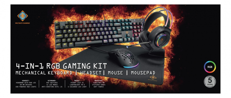 DELTACO GAMING Mechanical RGB 4-in-1 Gaming kit, Red switches, black