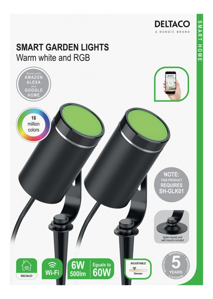 DELTACO SMART HOME Smart RGB garden light, black