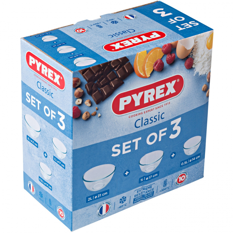 Pyrex Skålar 3set 0,5L 14cm 1,0L 17c