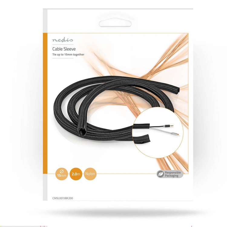 Nedis Cable Management | Sleeve | 1 pcs | Maximum cable thickness: 15 mm | Nylon | Black Nedis Cable Management | Sleeve | 1 pcs | Maximum cable thickness: 15 mm | Nylon | Black