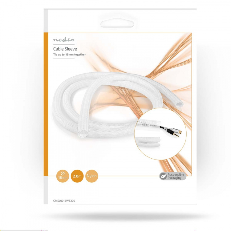 Nedis Cable Management | Sleeve | 1 pcs | Maximum cable thickness: 15 mm | Nylon | White