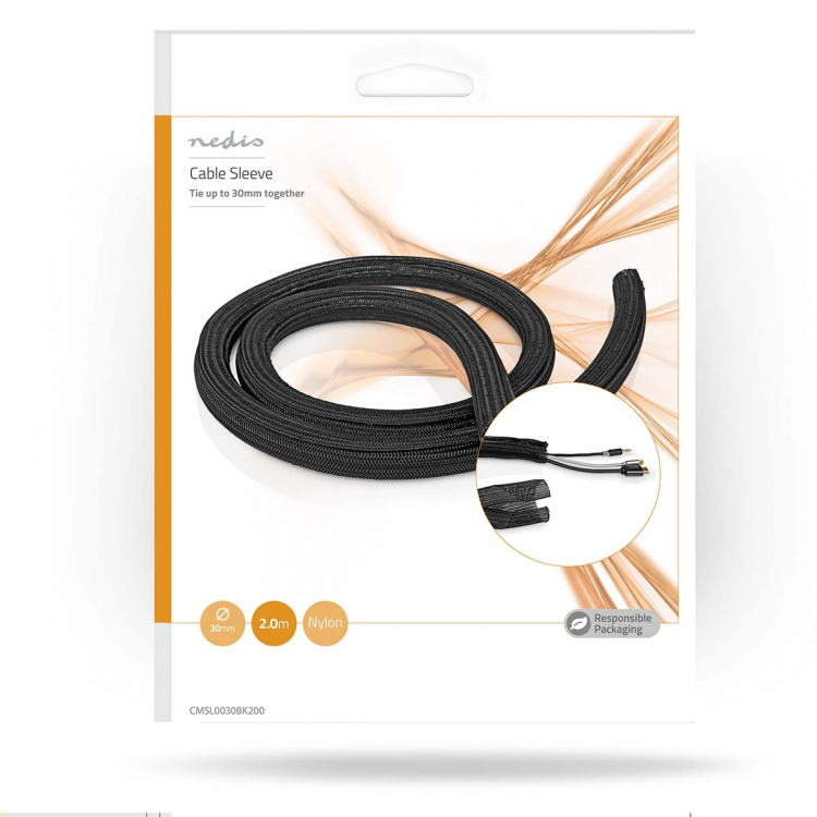 Nedis Cable Management | Sleeve | 1 pcs | Maximum cable thickness: 30 mm | Nylon | Black