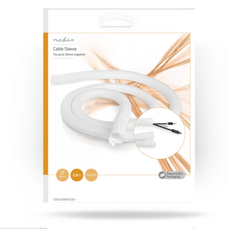 Nedis Cable Management | Sleeve | 1 pcs | Maximum cable thickness: 30 mm | Nylon | White