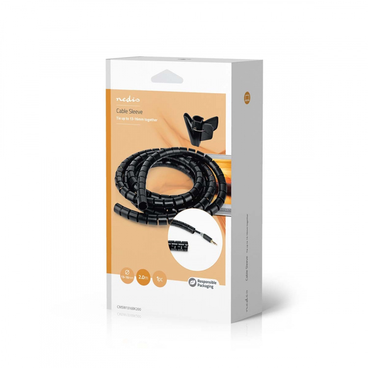 Nedis Cable Management | Spiral Sleeve | 1 pcs | Maximum cable thickness: 16 mm | PE | Black