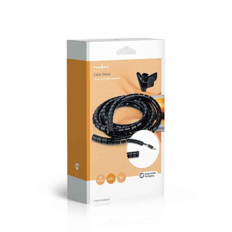Nedis Cable Management | Spiral Sleeve | 1 pcs | Maximum cable thickness: 16 mm | PE | Black