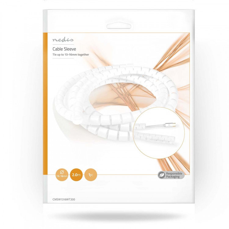 Nedis Cable Management | Spiral Sleeve | 1 pcs | Maximum cable thickness: 16 mm | PE | White