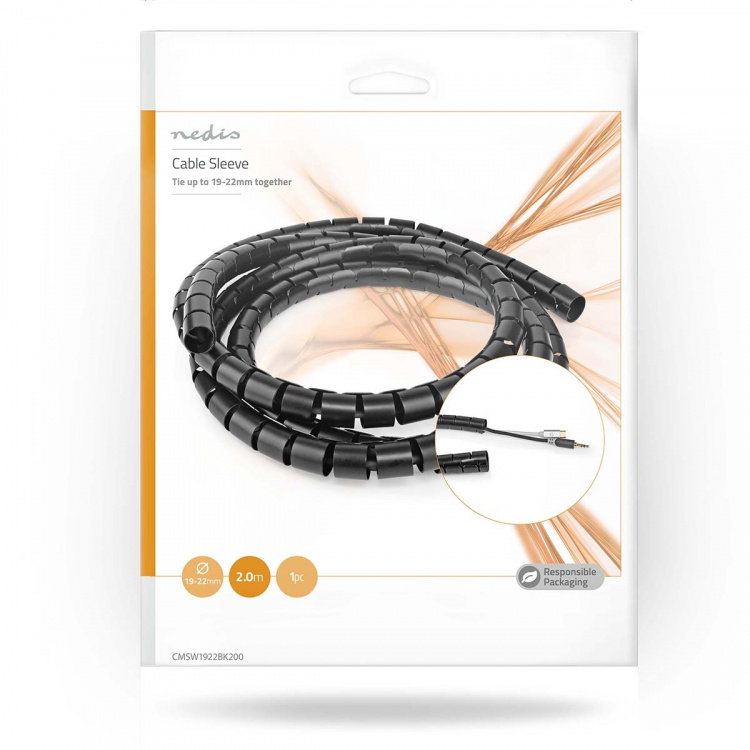 Nedis Cable Management | Spiral Sleeve | 1 pcs | Maximum cable thickness: 22 mm | PE | Black