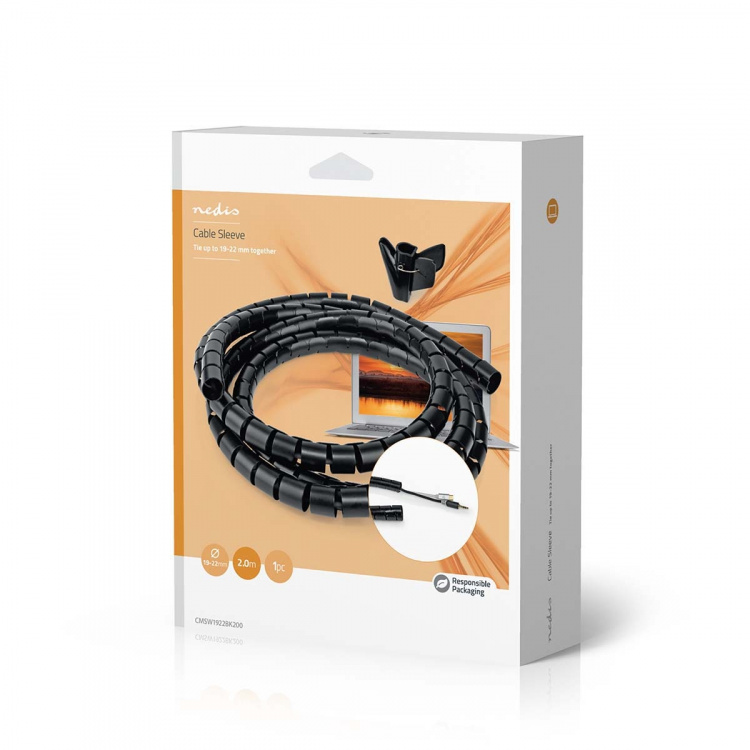 Nedis Cable Management | Spiral Sleeve | 1 pcs | Maximum cable thickness: 22 mm | PE | Black