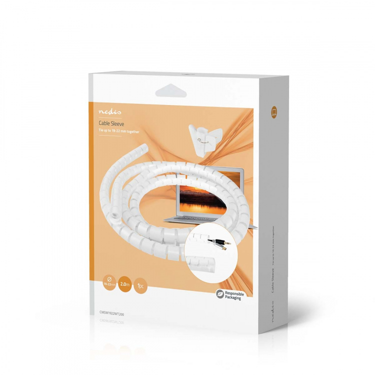 Nedis Cable Management | Spiral Sleeve | 1 pcs | Maximum cable thickness: 22 mm | PE | White
