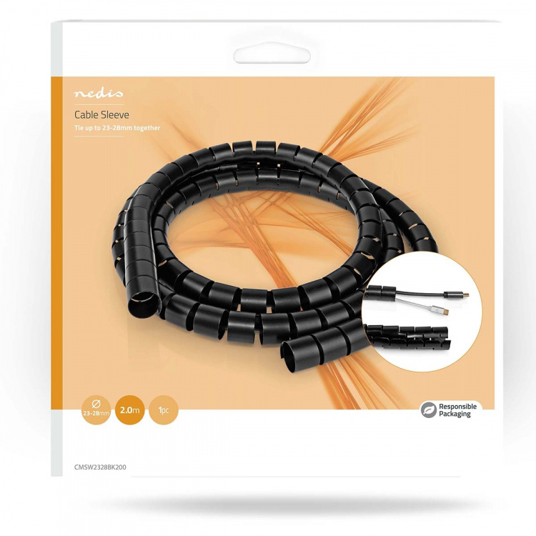 Nedis Cable Management | Spiral Sleeve | 1 pcs | Maximum cable thickness: 28 mm | PE | Black