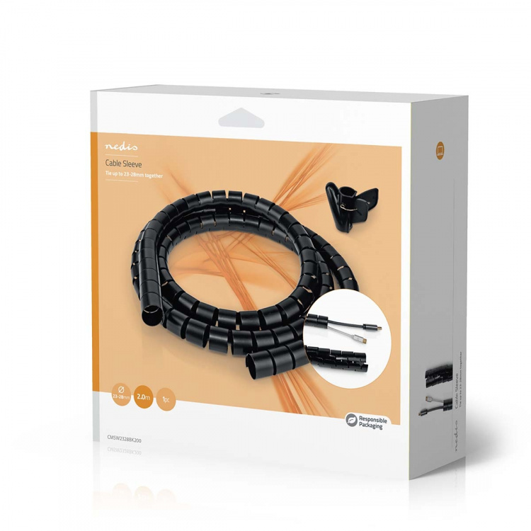 Nedis Cable Management | Spiral Sleeve | 1 pcs | Maximum cable thickness: 28 mm | PE | Black