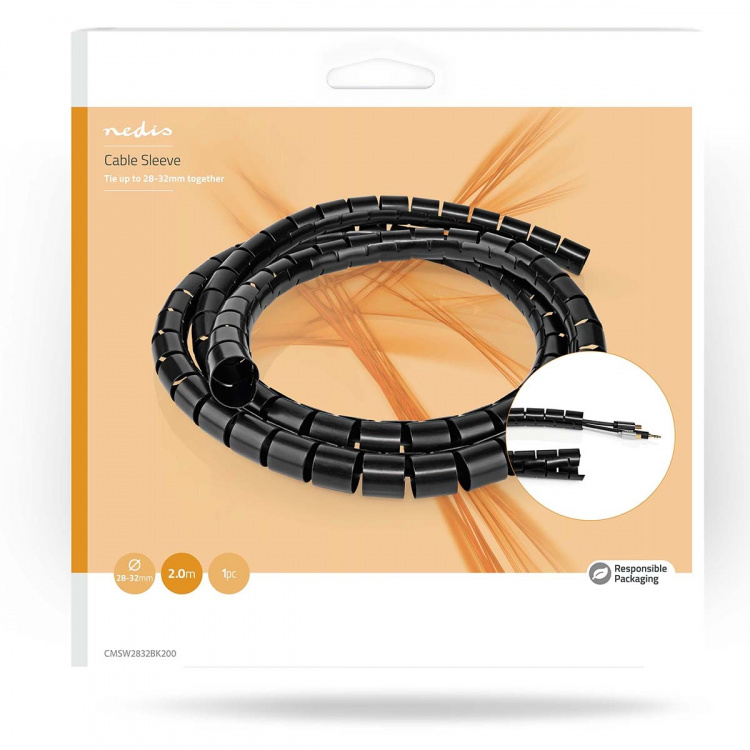 Nedis Cable Management | Spiral Sleeve | 1 pcs | Maximum cable thickness: 32 mm | PE | Black