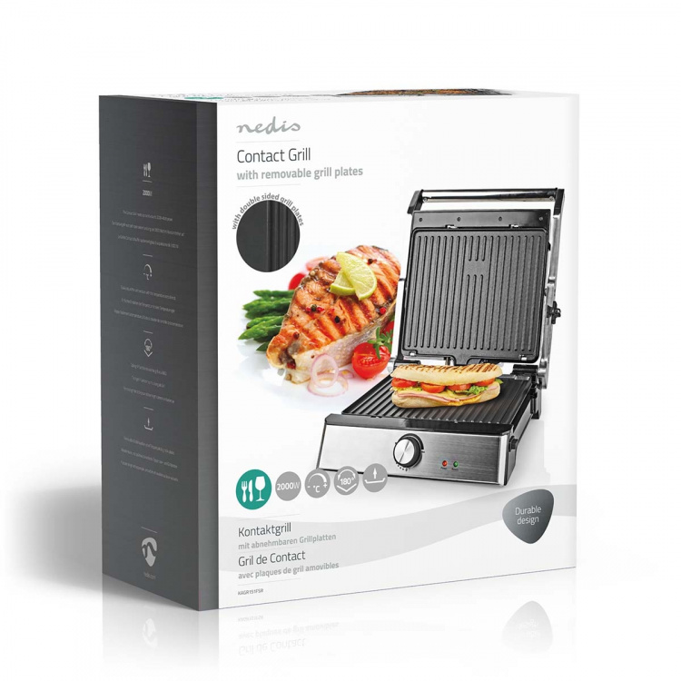 Nedis Contact Grill | 2000 W | 29 x 23 cm | Adjustable temperature control | Plastic / Stainless Steel