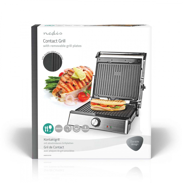 Nedis Contact Grill | 2000 W | 29 x 23 cm | Adjustable temperature control | Plastic / Stainless Steel
