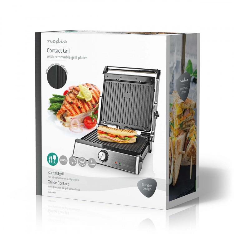 Nedis Contact Grill | 2000 W | 29 x 23 cm | Adjustable temperature control | Plastic / Stainless Steel