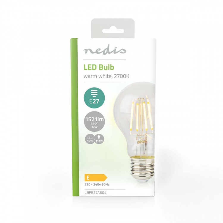 Nedis LED Filament Bulb E27 | A60 | 12 W | 1521 lm | 2700 K | Warm White | Retro Style | 1 pcs