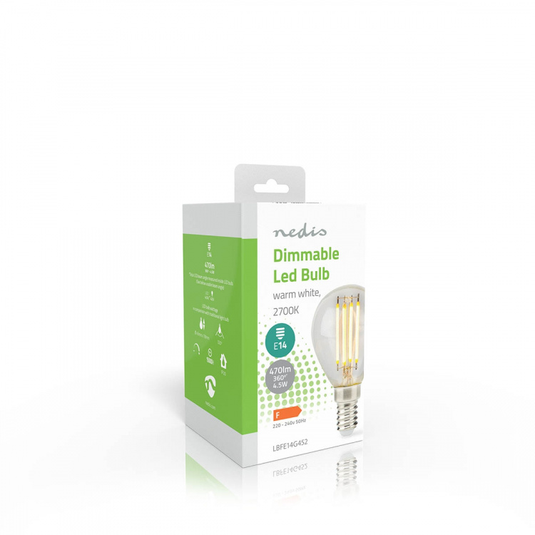 Nedis LED Filament Bulb E14 | G45 | 4.5 W | 470 lm | 2700 | Dimmable | Warm White | Retro Style | 1 pcs | Clear