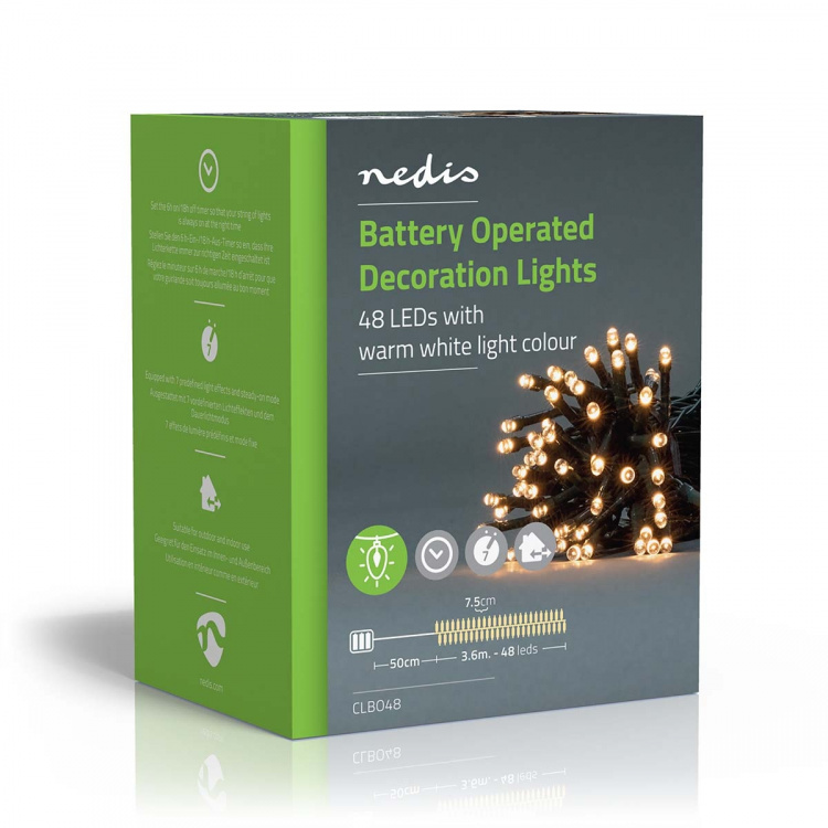 Nedis Christmas Lights | 48 LED\'s | Warm White | 3.60 m | Indoor & Outdoor | Battery Powered