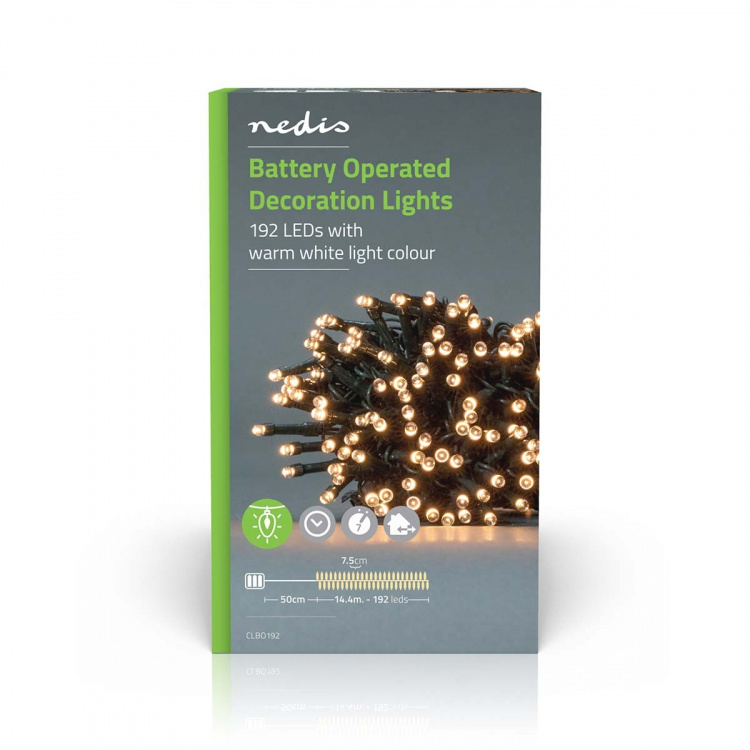 Nedis Christmas Lights | 192 LED\'s | Warm White | 14.40 m | Indoor & Outdoor | Battery Powered