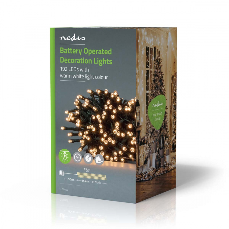 Nedis Christmas Lights | 192 LED\'s | Warm White | 14.40 m | Indoor & Outdoor | Battery Powered