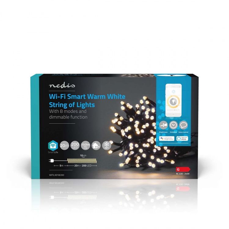 Nedis Smart Christmas lights | Wi-Fi | Warm White | 200 LED\'s | 20.0 m | Android™ / IOS