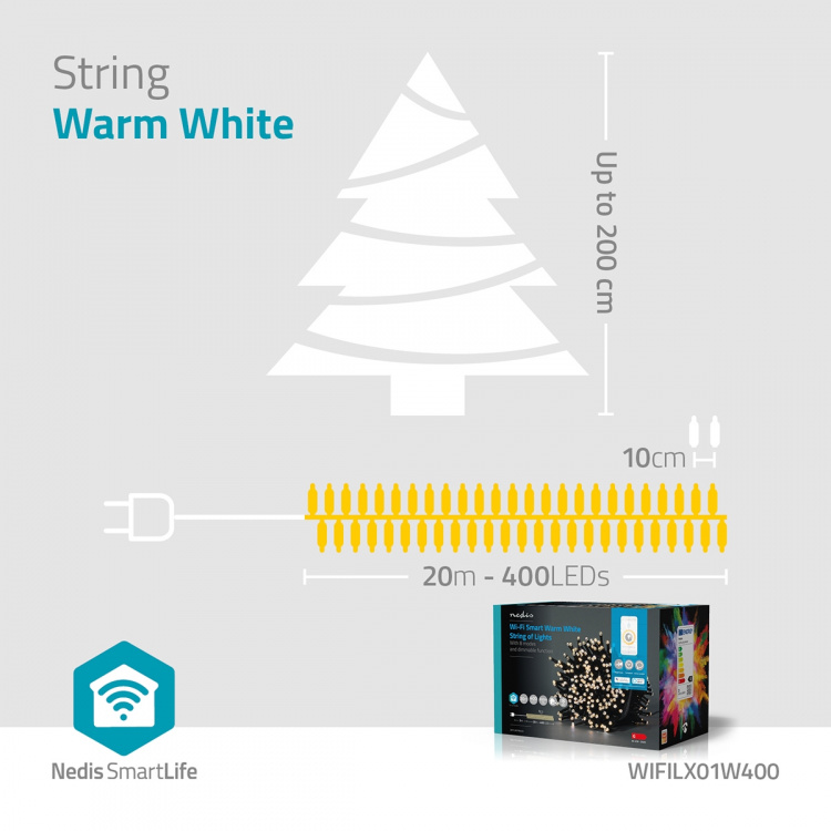 Nedis Smart Christmas lights | Wi-Fi | Warm White | 400 LED\'s | 20.0 m | Android™ / IOS