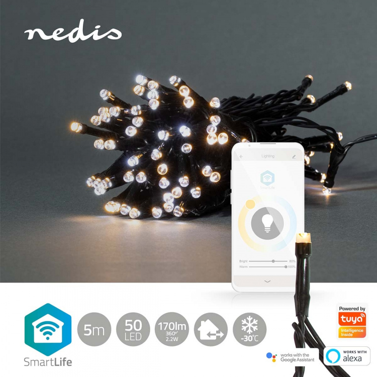 Nedis Smart Christmas lights | Wi-Fi | Warm to Cool White | 50 LED\'s | 5.00 m | Android™ / IOS