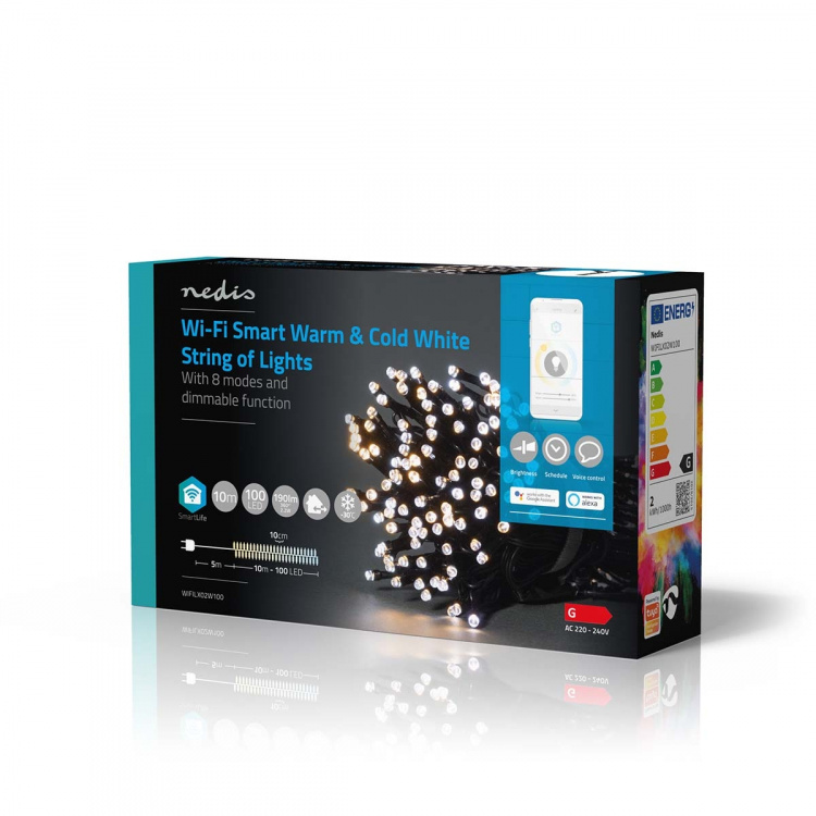 Nedis Smart Christmas lights | Wi-Fi | Warm to Cool White | 100 LED\'s | 10.0 m | Android™ / IOS Nedis Smart Christmas lights | Wi-Fi | Warm to Cool White | 100 LED\'s | 10.0 m | Android™ / IOS
